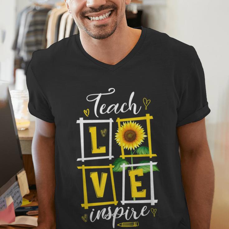 Sunflower Teach Love Inspire Cool Graduation Teacher School Men's V-Neck T-Shirt