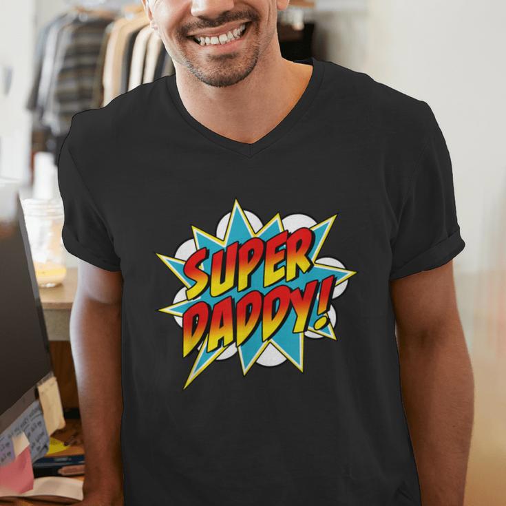 Super Daddy Comic Book Superhero Father's Day Men's V-Neck T-Shirt Super Daddy Comic Book Superhero Father's Day Men's V-Neck T-Shirt