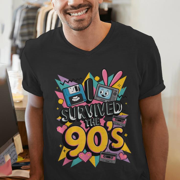 I Survived The 90s – Cute Retro Cartoon Nostalgia Men's V-Neck T-Shirt