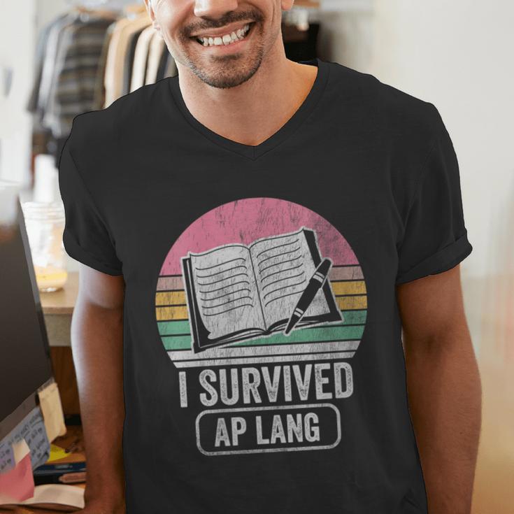 I Survived AP Lang Retro Book Graphic Men's V-Neck T-Shirt
