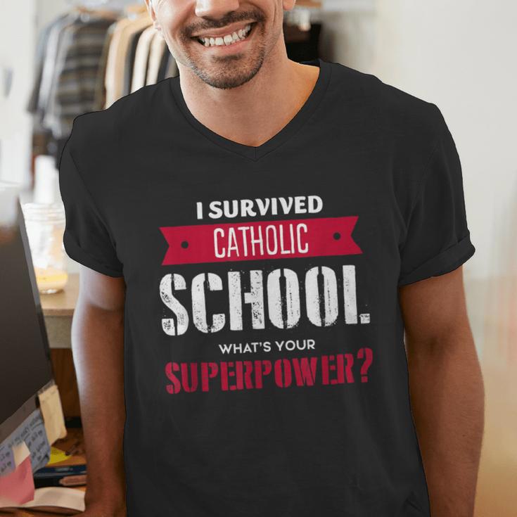 I Survived Catholic School Shirt Catholic Graduation Men's V-Neck T-Shirt