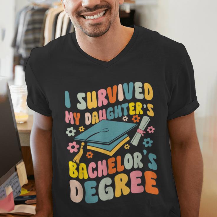 i Survived My Daughter's Bachelors Degree Groovy Graduation Men's V-Neck T-Shirt