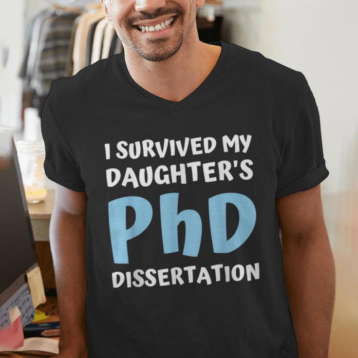 i Survived My Daughters Phd Dissertation College Graduation Men's V-Neck T-Shirt