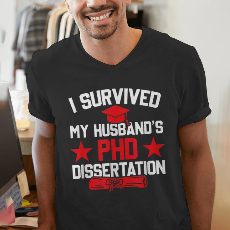 I Survived My Husband's PHD Dissertation Graduation Men's V-Neck T-Shirt