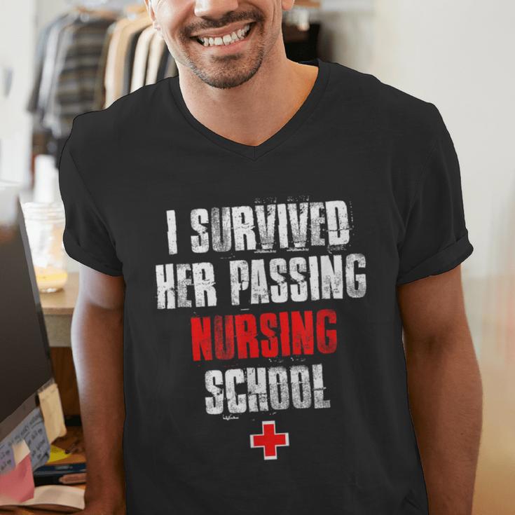 I Survived Her Passing Nursing School Graduation Men's V-Neck T-Shirt