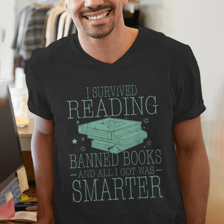 I Survived Reading Banned Books And All I Got Was Sma Men's V-Neck T-Shirt