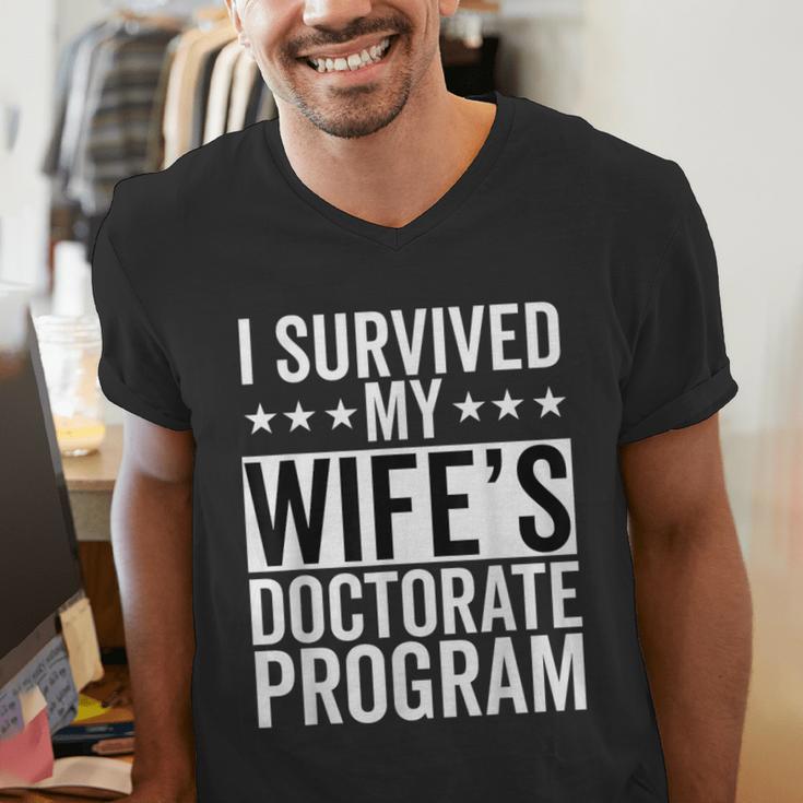 i Survived My Wife Doctorate Program PHD Wife Graduation Men's V-Neck T-Shirt