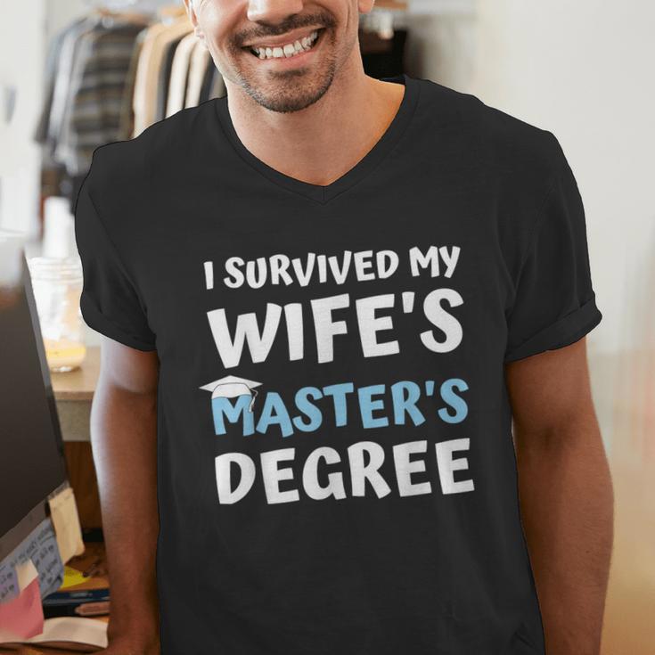 i Survived My Wifes Masters Degree MBA College Graduation Men's V-Neck T-Shirt