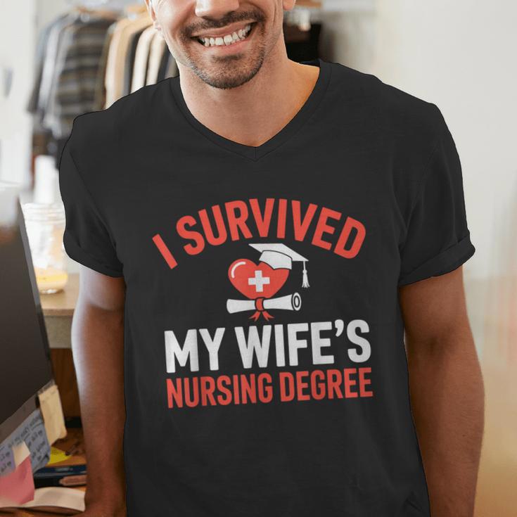 I Survived My Wife's Nursing Degree Rn Graduation Nurse Men's V-Neck T-Shirt