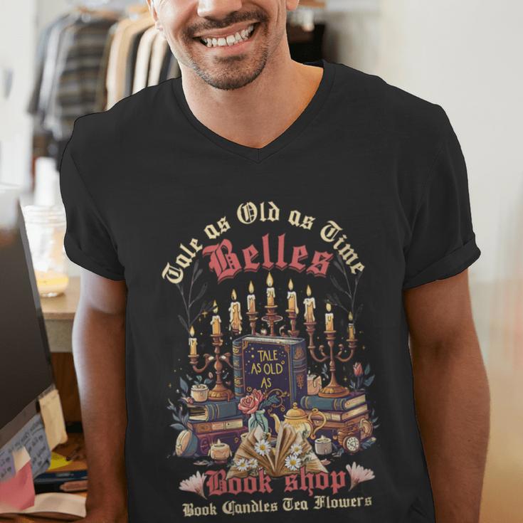 Tale As Old As Time Belles Book Shop Book Candles Tea Flower Men's V-Neck T-Shirt
