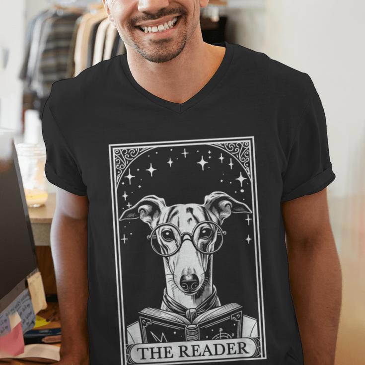 Tarot Card Vintage Whippet Dog Book Lover The Reader Men's V-Neck T-Shirt