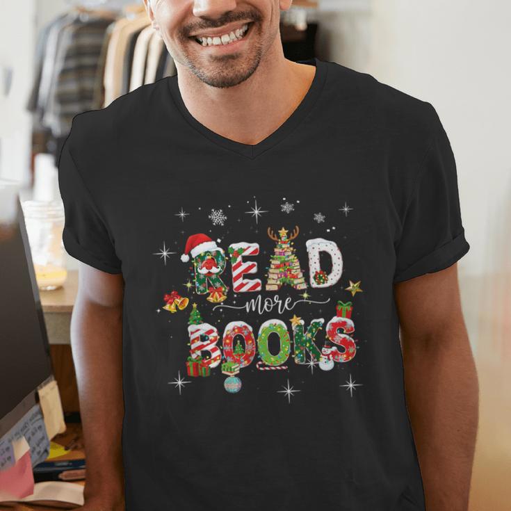 Teacher Read More Books Christmas Reading Bookworm Librarian Men's V-Neck T-Shirt