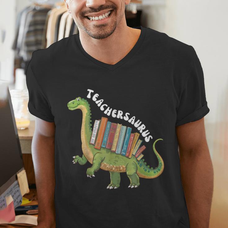 Teachersaurus Dinosaur Teachers Dino Reading Book Librarian Men's V-Neck T-Shirt