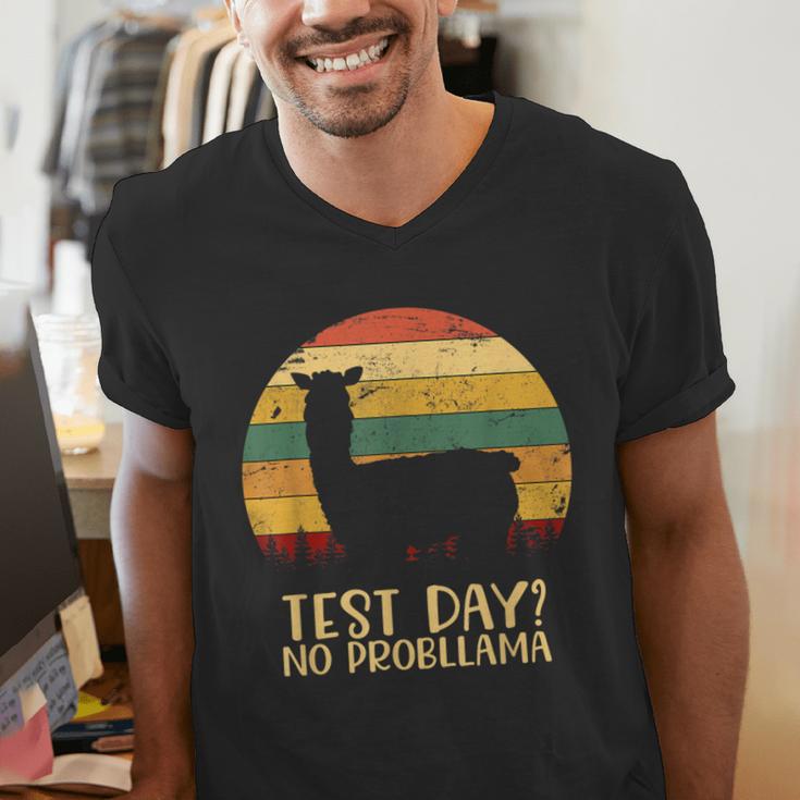 Test Day No Probllama Silhouette Teacher Student Graduation Men's V-Neck T-Shirt