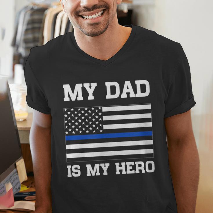 Thin Blue Line My Dad Is My Hero Son Daughter Of Cop Men's V-Neck T-Shirt