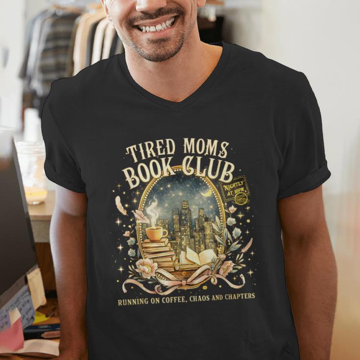 Tired Moms Book Club Cozy Night Coffee Reading Cat Men's V-Neck T-Shirt