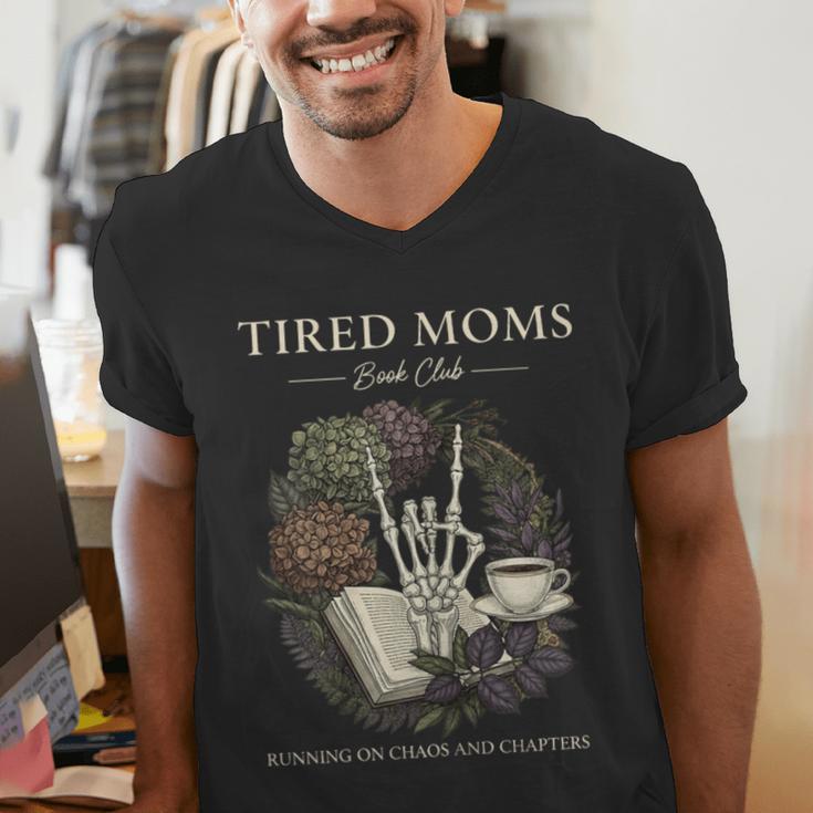 Tired Moms Book Club Dark Floral Coffee Skeleton Men's V-Neck T-Shirt Tired Moms Book Club Dark Floral Coffee Skeleton Men's V-Neck T-Shirt
