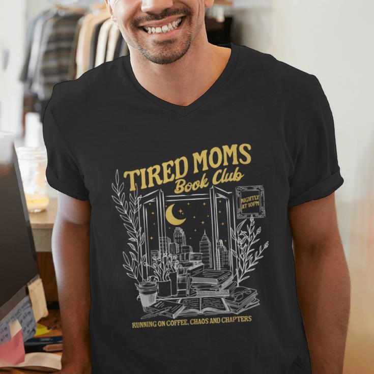 Tired Moms Club Bookish Book Lover Homebody Fall Book Club Men's V-Neck T-Shirt