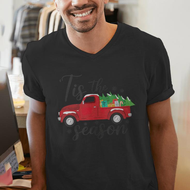 Tis The Season Holiday Nostalgia Red Truck Men's V-Neck T-Shirt Tis The Season Holiday Nostalgia Red Truck Men's V-Neck T-Shirt