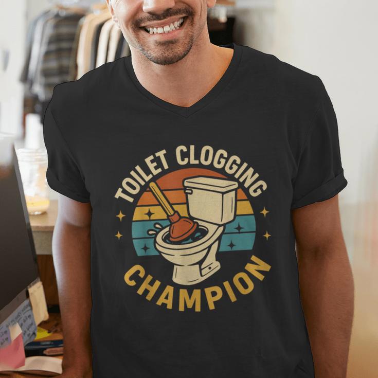 Toilet Clogging Champion Bathroom Humor Dad Jokes Men's V-Neck T-Shirt