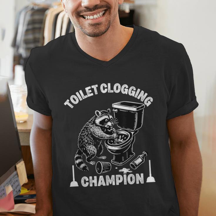 Toilet Clogging Champion Dad Joke Raccoon Trash Panda Men's V-Neck T-Shirt