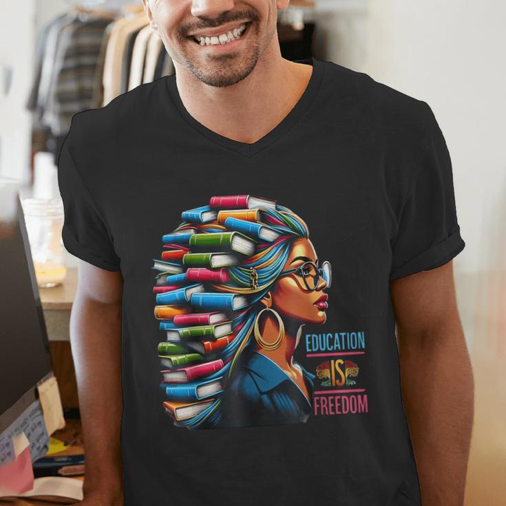 History Education Is Freedom Books Teacher Women Girls Men's V-Neck T-Shirt