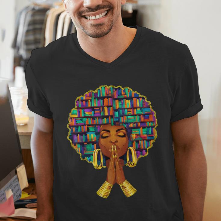 History Month Afro Women Book Lover Librarian Teacher Men's V-Neck T-Shirt