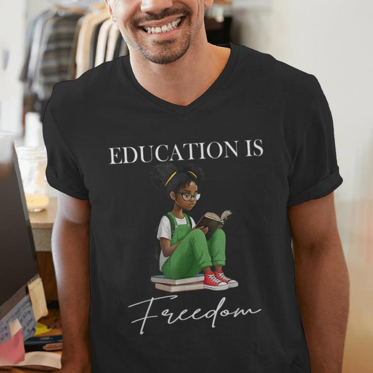 History Month Education Is Freedom Books Black Teacher Men's V-Neck T-Shirt History Month Education Is Freedom Books Black Teacher Men's V-Neck T-Shirt