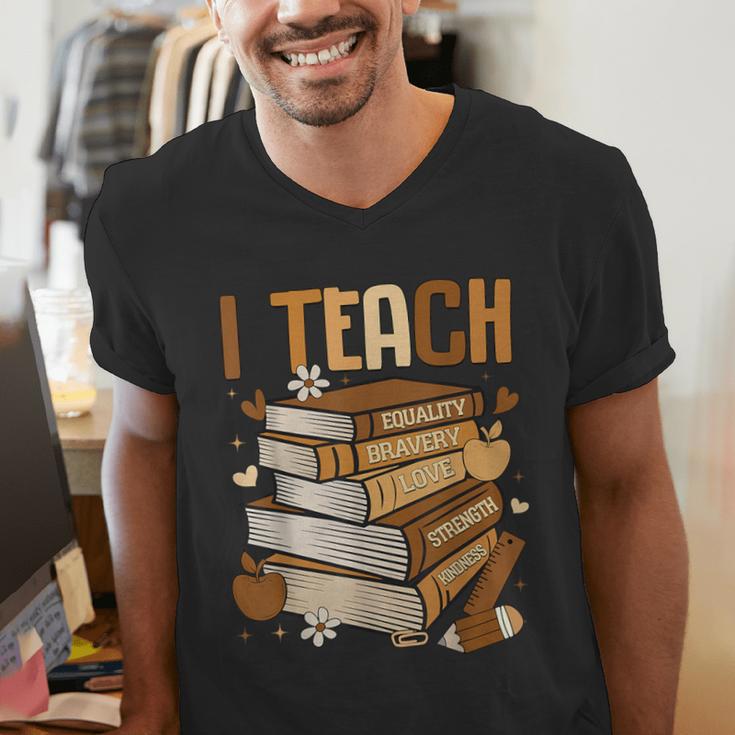 History Month I Teach Melanin Book Black Teacher Men's V-Neck T-Shirt