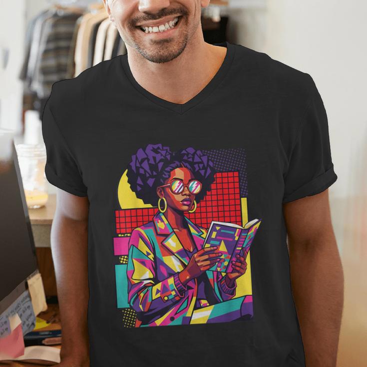 History Woman Reading Book Geometric Girl Educated Men's V-Neck T-Shirt