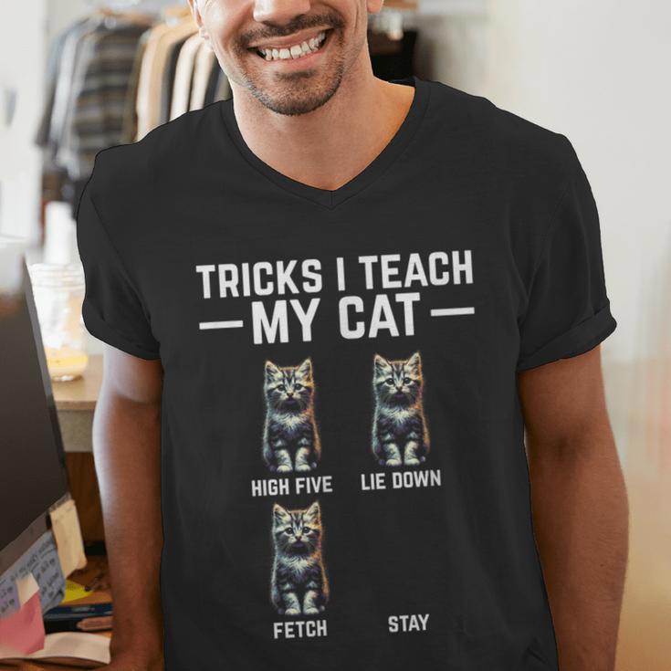 Tricks I Teach My Cat Cat Owner Kitten Dad Mom Kitty Men's V-Neck T-Shirt