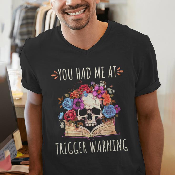 You Had Me At Trigger Warning Smut Books Dark Romance Skull Men's V-Neck T-Shirt