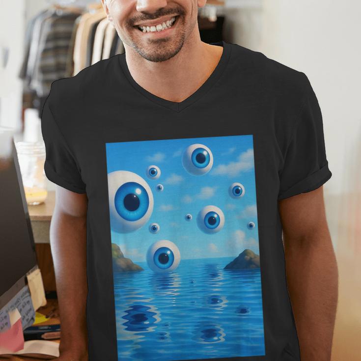 Trippy Weirdcore Frutiger Aero Surreal Eyeballs Y2K Men's V-Neck T-Shirt