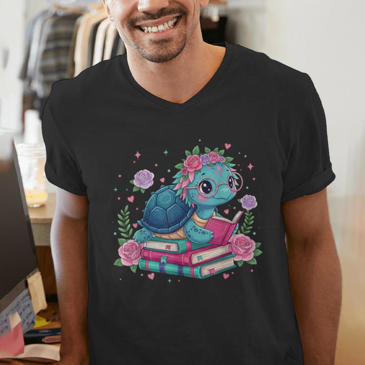Turtle Bookworm Reading Book Bookworm Book Nerd Cute Graphic Men's V-Neck T-Shirt Turtle Bookworm Reading Book Bookworm Book Nerd Cute Graphic Men's V-Neck T-Shirt