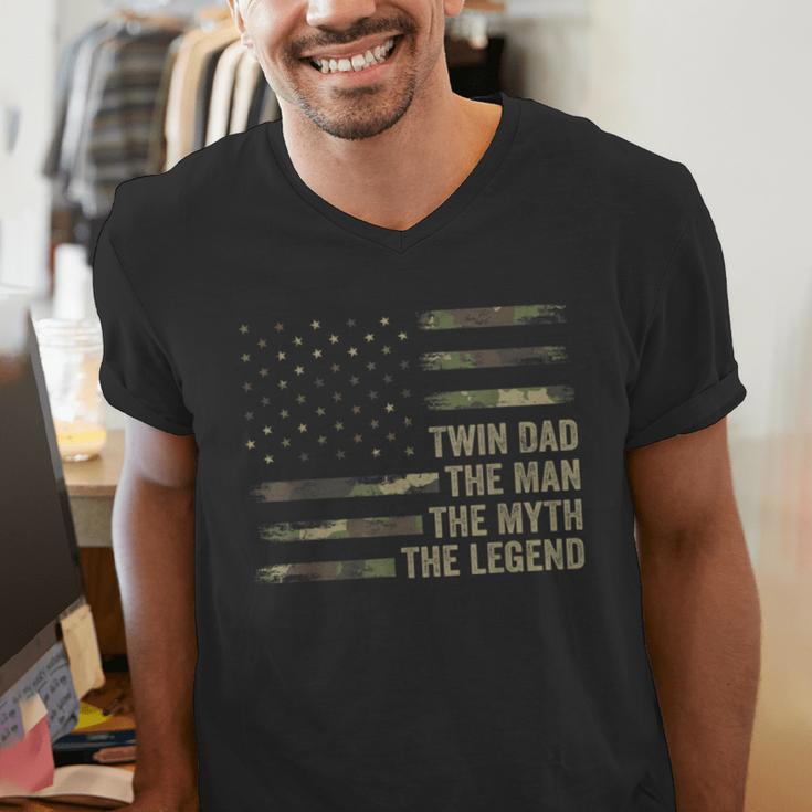 Twin Dad Camo USA Flag Twin Dad The Man The Myth The Legend Men's V-Neck T-Shirt