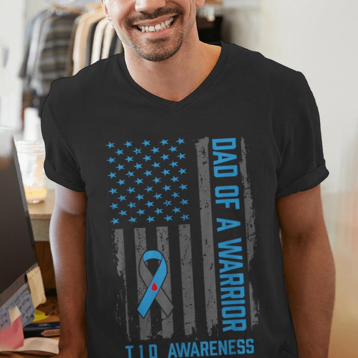 Type 1 Diabetes Awareness T1D Dad Of Warrior Type 1 Diabetic Men's V-Neck T-Shirt