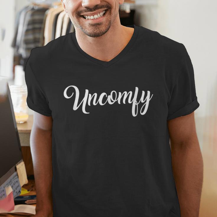 Uncomfy Uncomfortable Introvert Love Is Blind Quote Men's V-Neck T-Shirt Uncomfy Uncomfortable Introvert Love Is Blind Quote Men's V-Neck T-Shirt