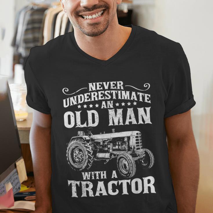 Never Underestimate An Old Man Tractor Farmer Dad Men's V-Neck T-Shirt