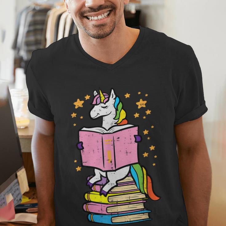 Unicorn Read Reading Book Librarian America Girls Women Men's V-Neck T-Shirt Unicorn Read Reading Book Librarian America Girls Women Men's V-Neck T-Shirt