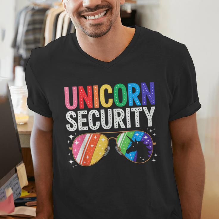 Unicorn Security Birthday Family Halloween Costume Mom Dad Men's V-Neck T-Shirt