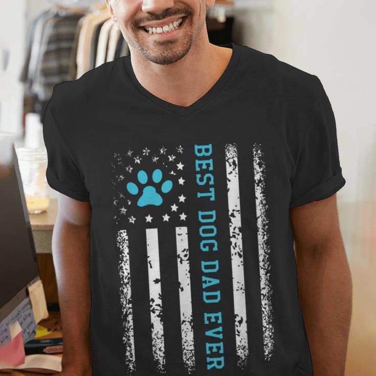 USA Flag Best Dog Dad Ever American Puppy Lover Paw Men's V-Neck T-Shirt