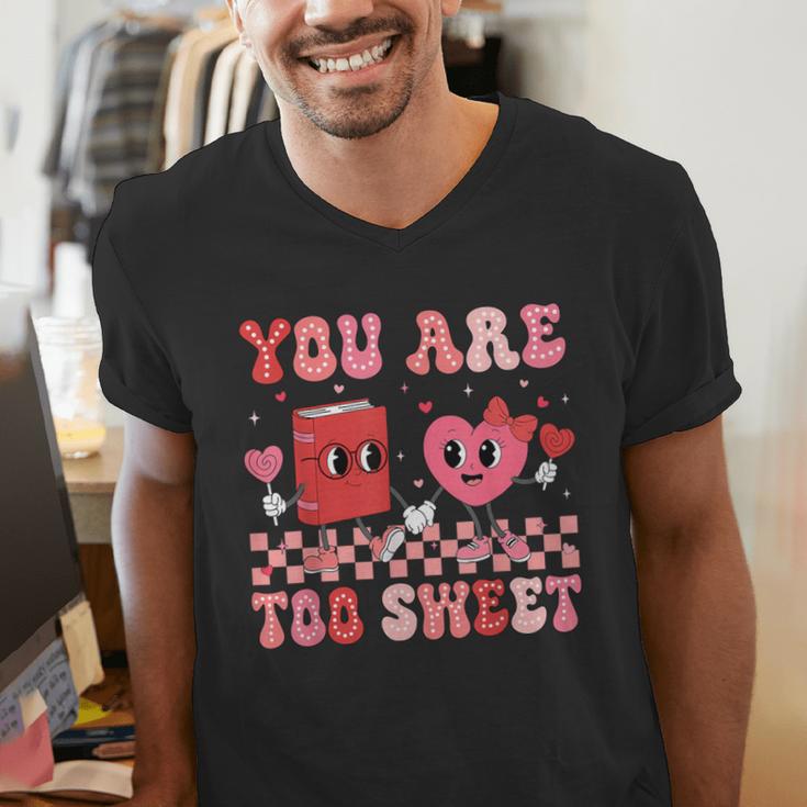 Valentine Day Book You Are Too Sweet Librarian Teacher Kids Men's V-Neck T-Shirt