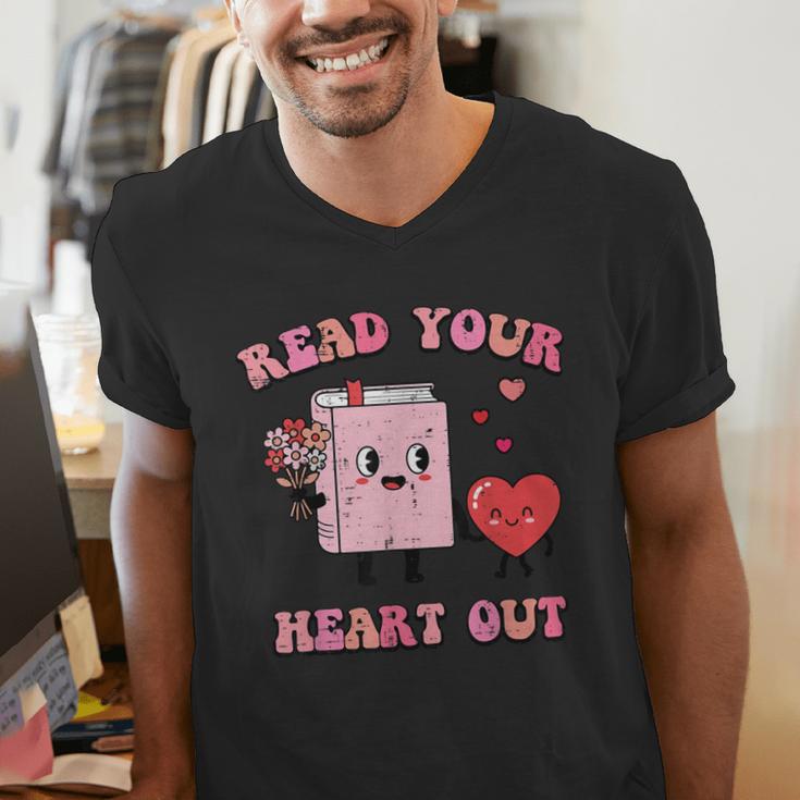 Valentines Day Book Read Your Heart Out Women Men Kids Men's V-Neck T-Shirt Valentines Day Book Read Your Heart Out Women Men Kids Men's V-Neck T-Shirt