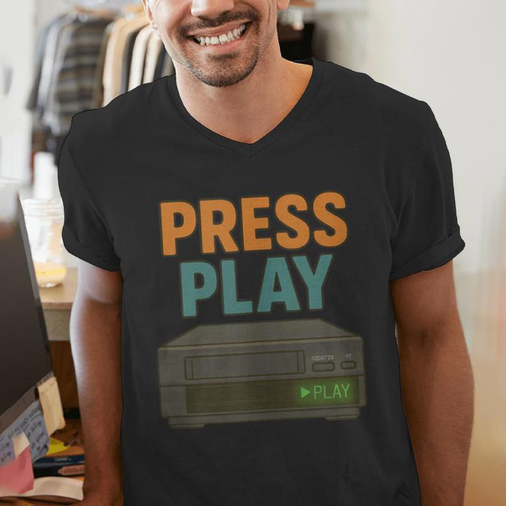 VHS Cassette Retro Analog Nostalgia Theme Men's V-Neck T-Shirt