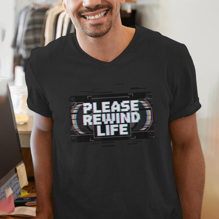 VHS Tape Rewind Glitch 90s Retro Nostalgia Please Rewind Men's V-Neck T-Shirt