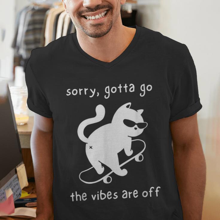 Vibes Are Off Cat Skateboard Introvert Sarcastic Humor Men's V-Neck T-Shirt Vibes Are Off Cat Skateboard Introvert Sarcastic Humor Men's V-Neck T-Shirt