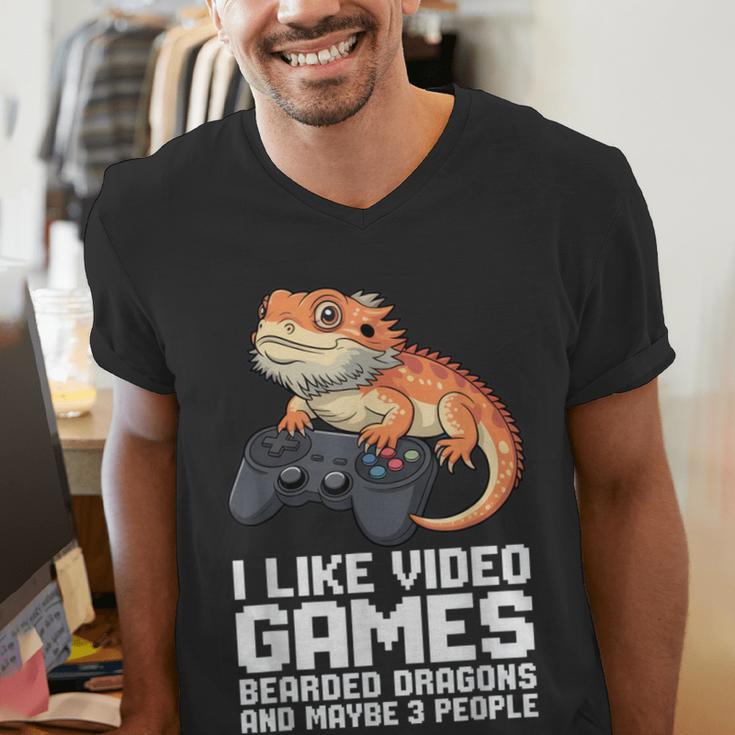 I Like Video Games Bearded Dragon Gamer Introvert Mood Men's V-Neck T-Shirt I Like Video Games Bearded Dragon Gamer Introvert Mood Men's V-Neck T-Shirt