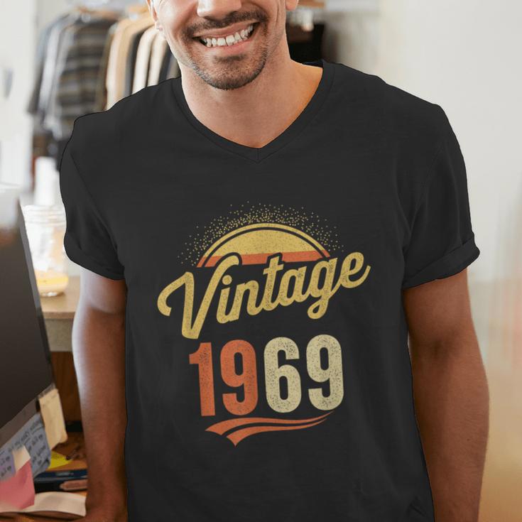 Vintage 1969 Retro Era Badge For Nostalgia Fans Men's V-Neck T-Shirt