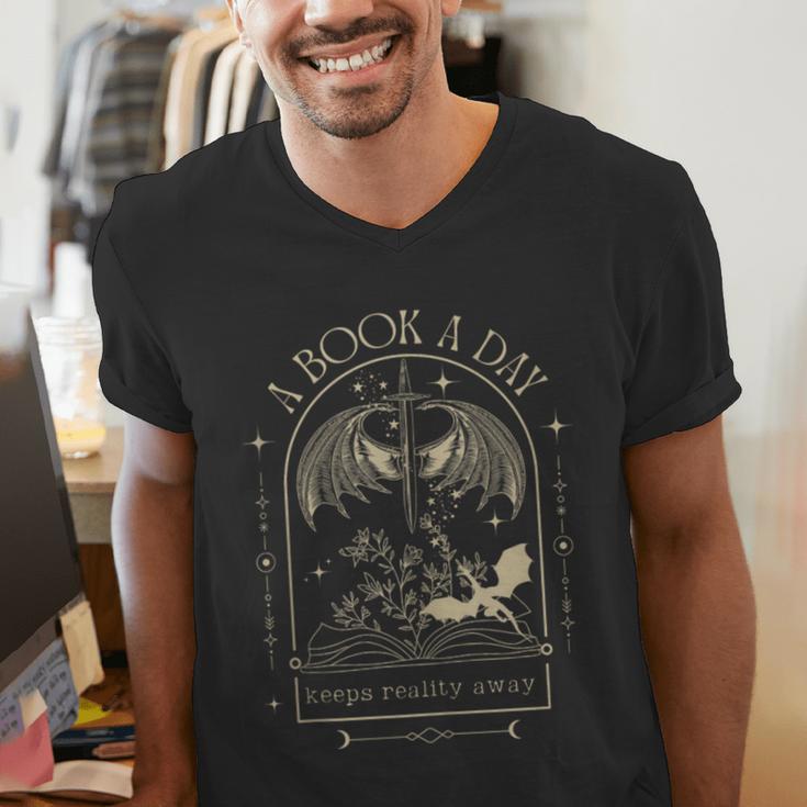 Vintage A Book a Day Keeps Reality Away Spicy Book Readers Men's V-Neck T-Shirt