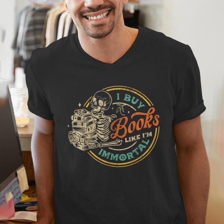 Vintage I Buy Books Like I'm Immortal Skeleton Reading Book Men's V-Neck T-Shirt Vintage I Buy Books Like I'm Immortal Skeleton Reading Book Men's V-Neck T-Shirt